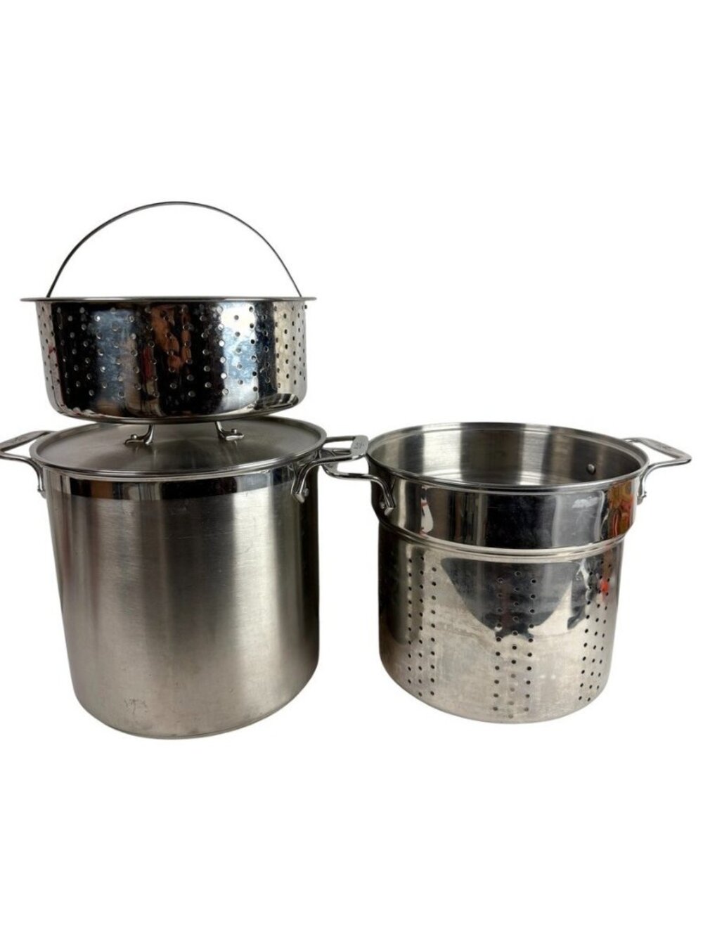All-Clad Stainless 12 Quart MultiCooker 4-Piece W/ Pasta Strainer Steamer & Lid
